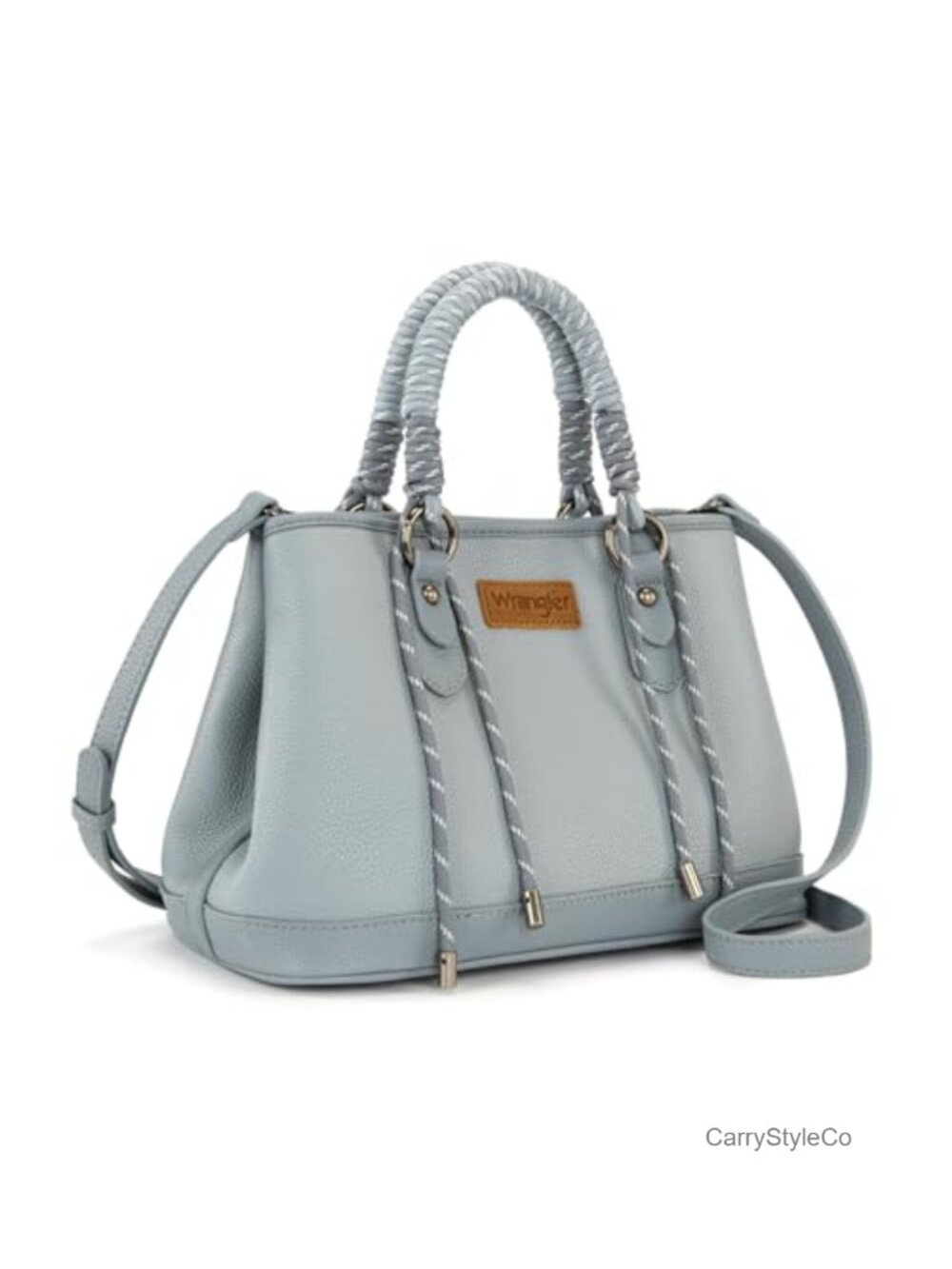 Vegan Leather Satchel Tote with Braided Rope Handle Adjustable Strap